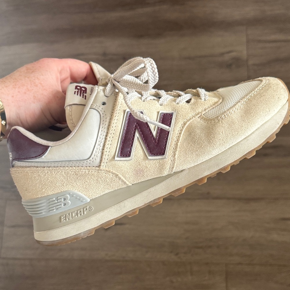 New Balance Cream and Burgundy Sneakers